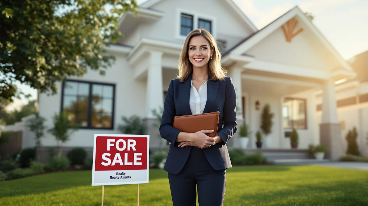 Real estate agent in front of a home